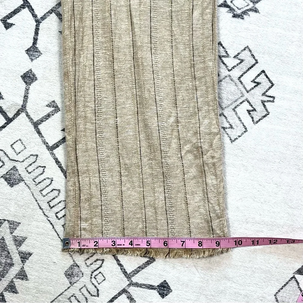 DREW x Anthropologie Striped Khaki Linen Blend Cropped Jumpsuit XS